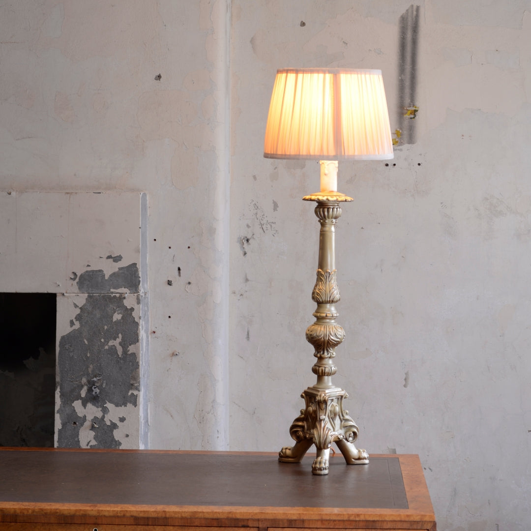 Large Italian Gilt Candlestick Table Lamp