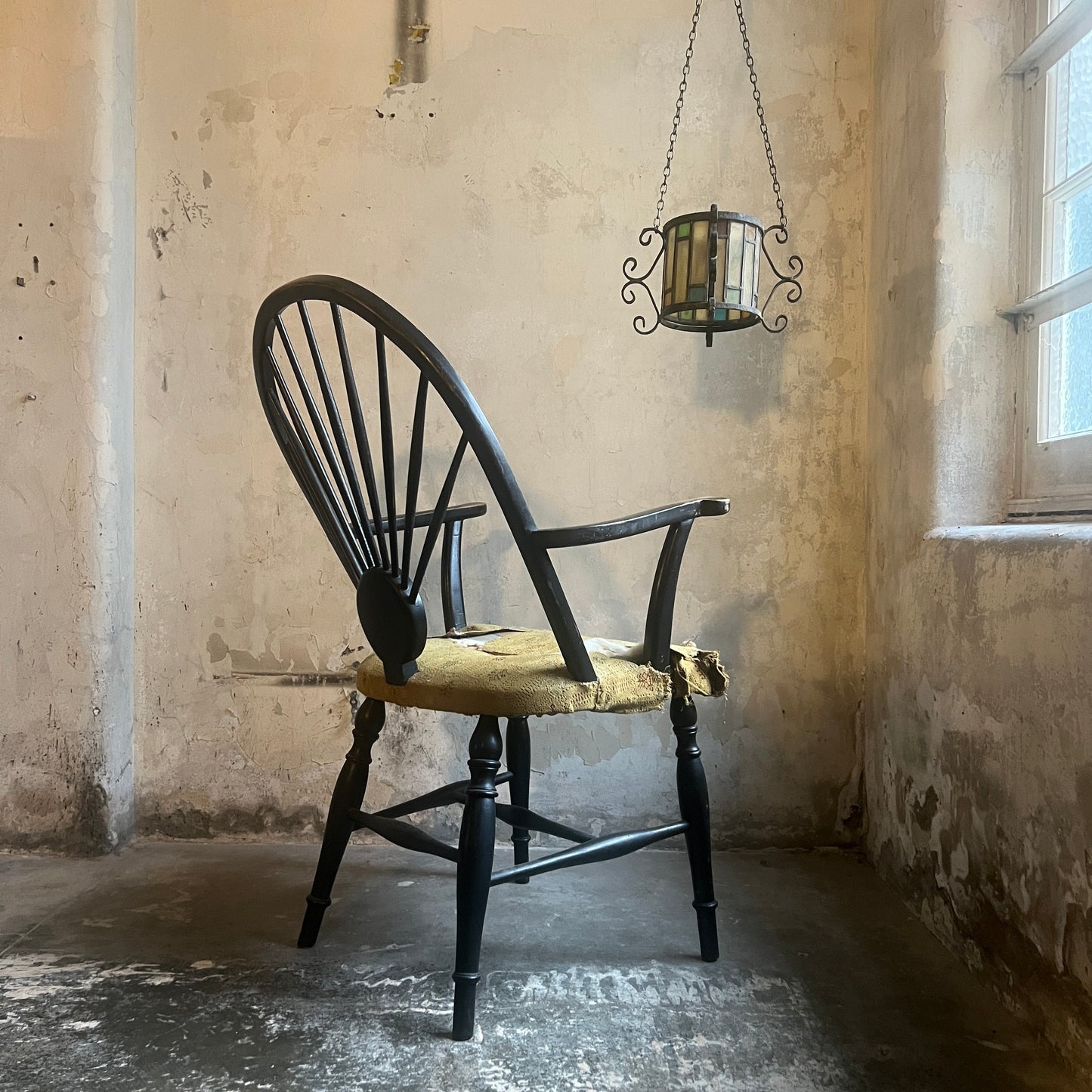 Unusual 19th Century Stick Back Ebonised Armchair