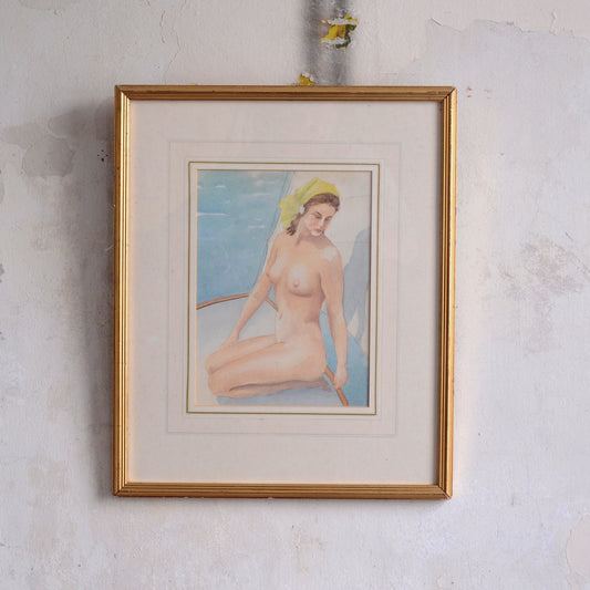1950's Bathing Lady Nude Study in Watercolour