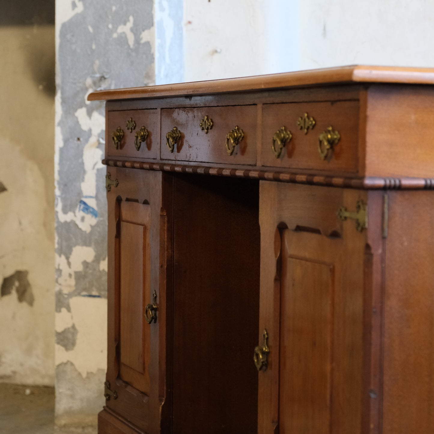 Antique Gothic Revival Mahogany Pedestal Desk