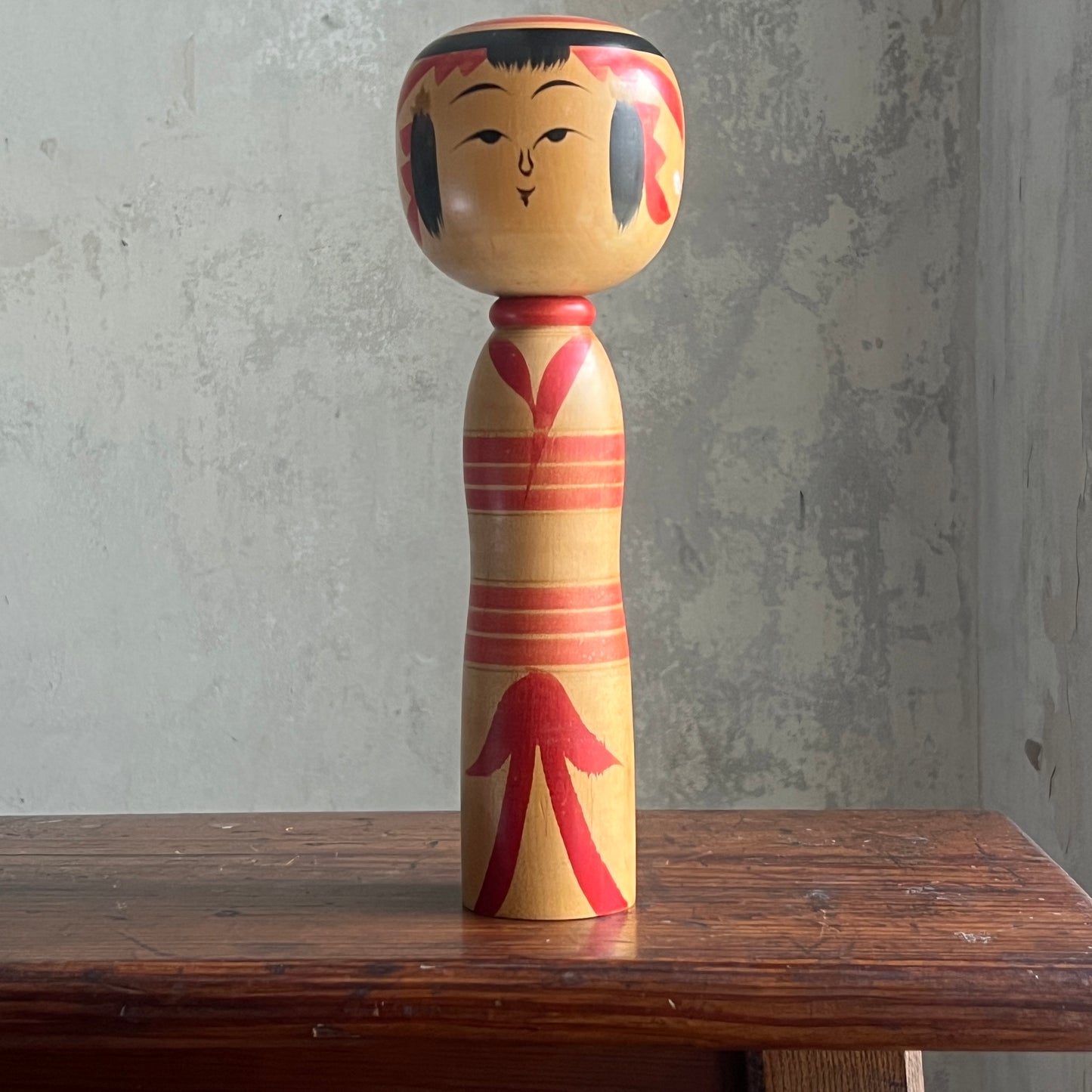 Traditional Japanese Folk Art Kokeshi Doll - Red Bands