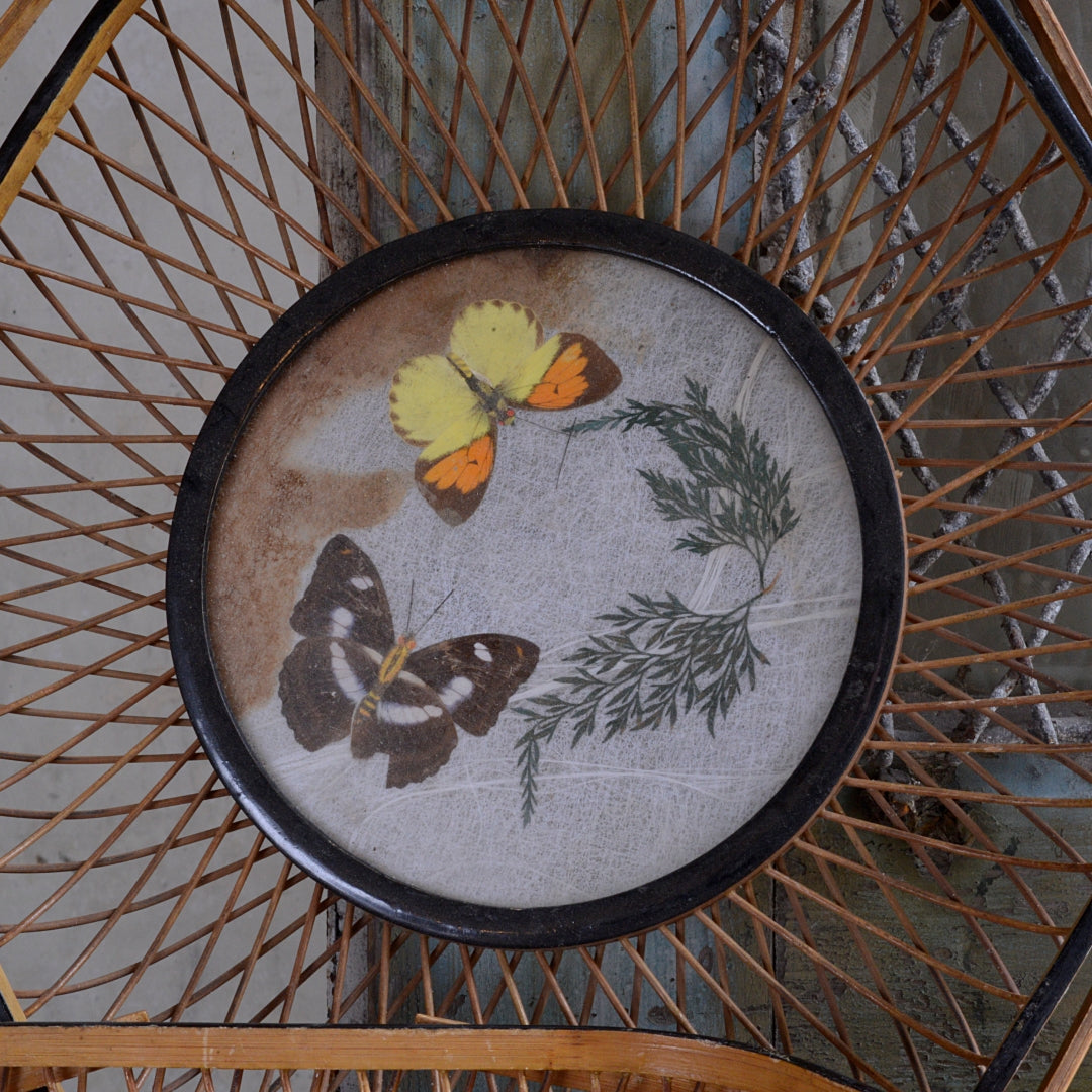 Pair Mid-Century Rattan baskets with Butterflies