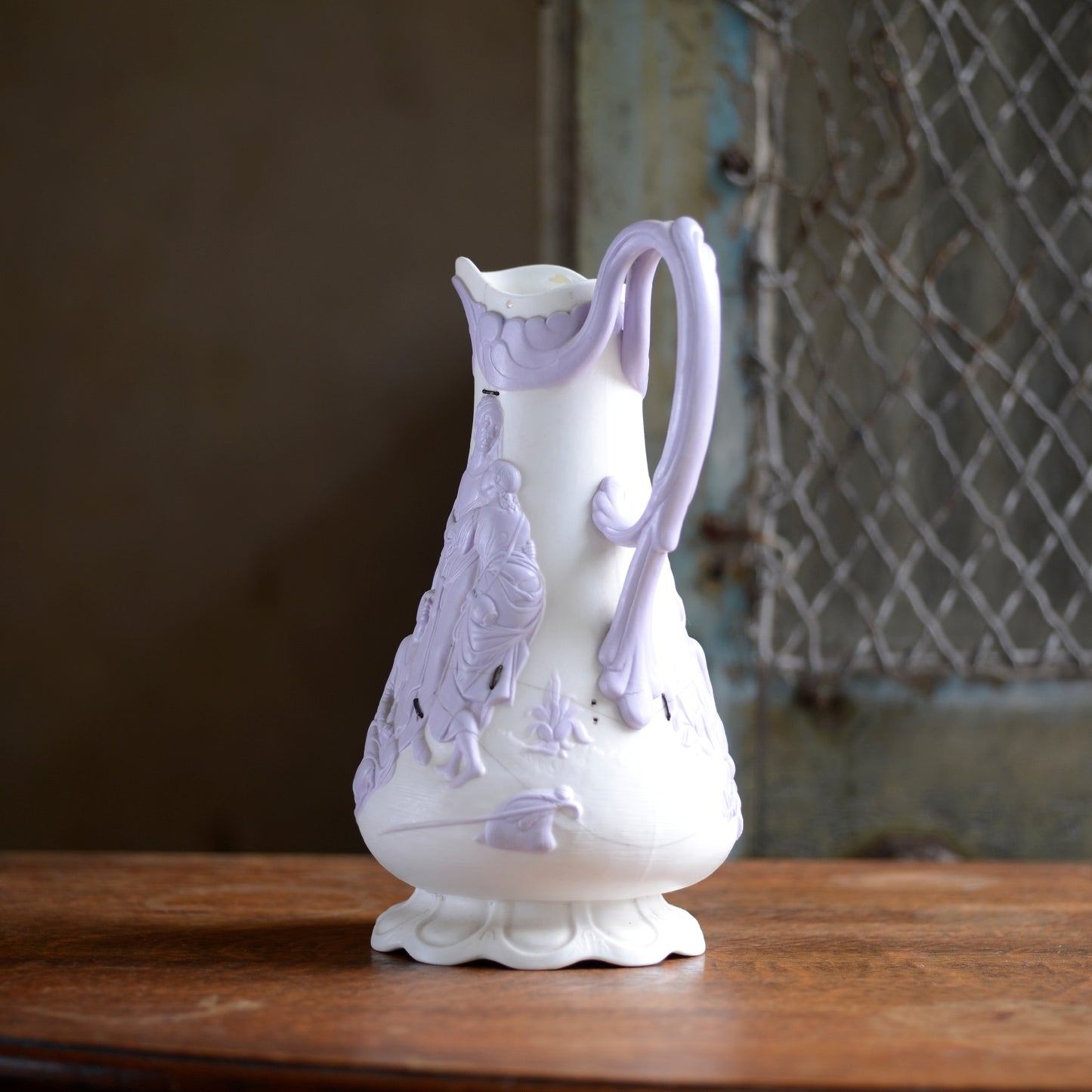 Parian ware Samuel Alcock 'Naomi and her Daughters in Law' Lavender and White Jug