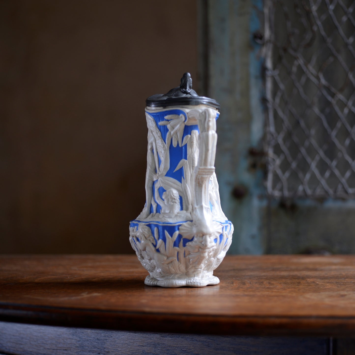 Parian ware Charles Meigh Blue & White Pitcher