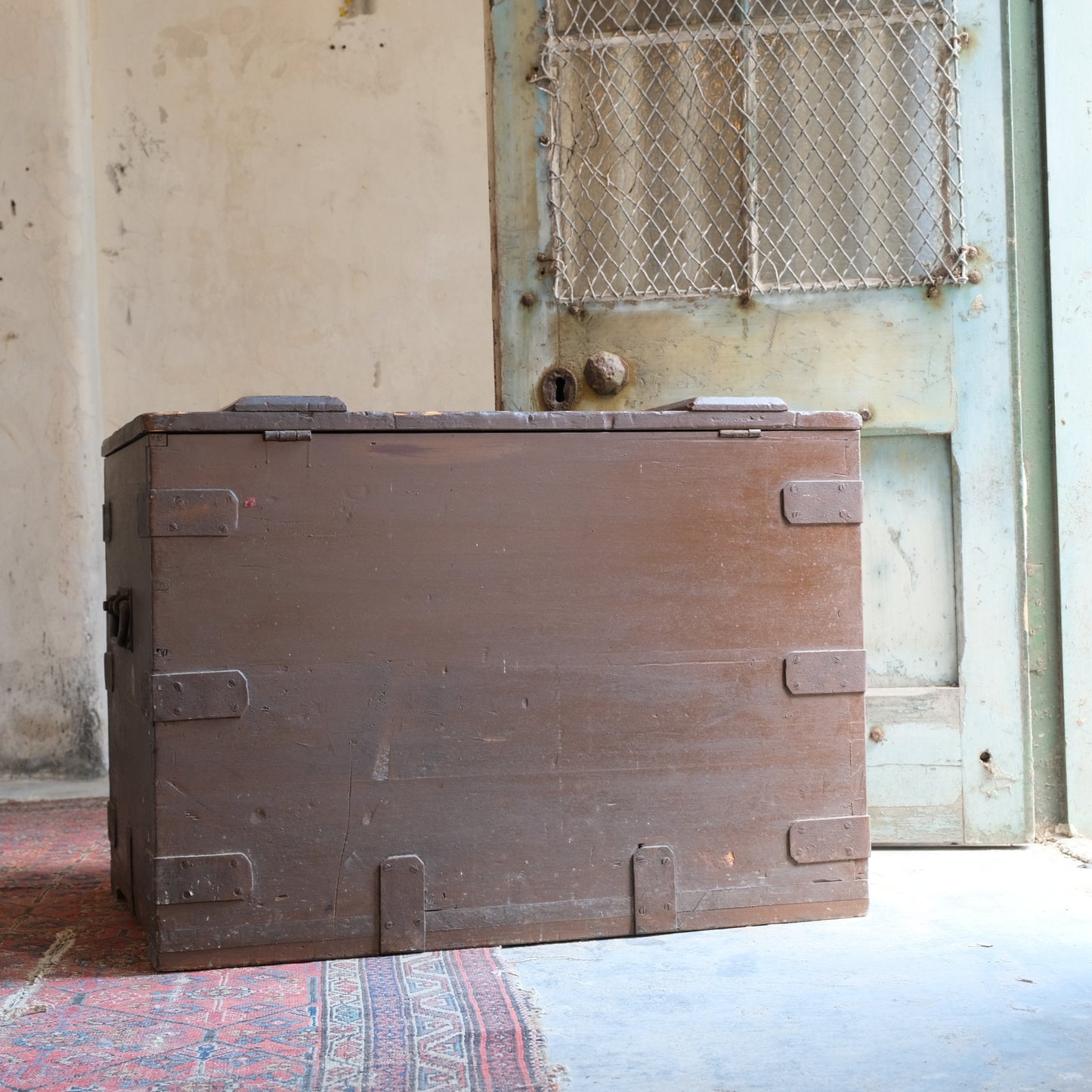 Late 19thC Pine & Steel Strapped Trunk