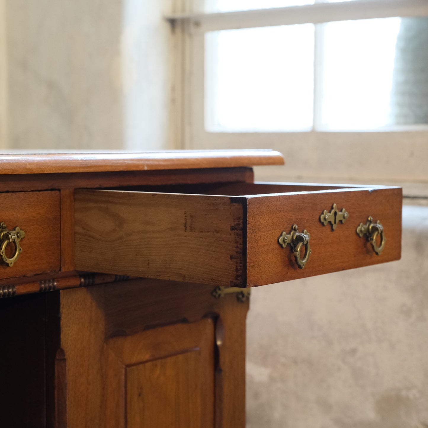 Antique Gothic Revival Mahogany Pedestal Desk