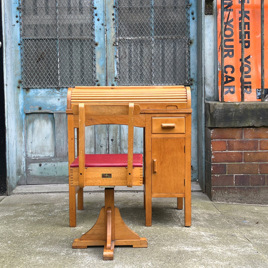 Taylor of Leicester child's rolltop desk and swivel chair