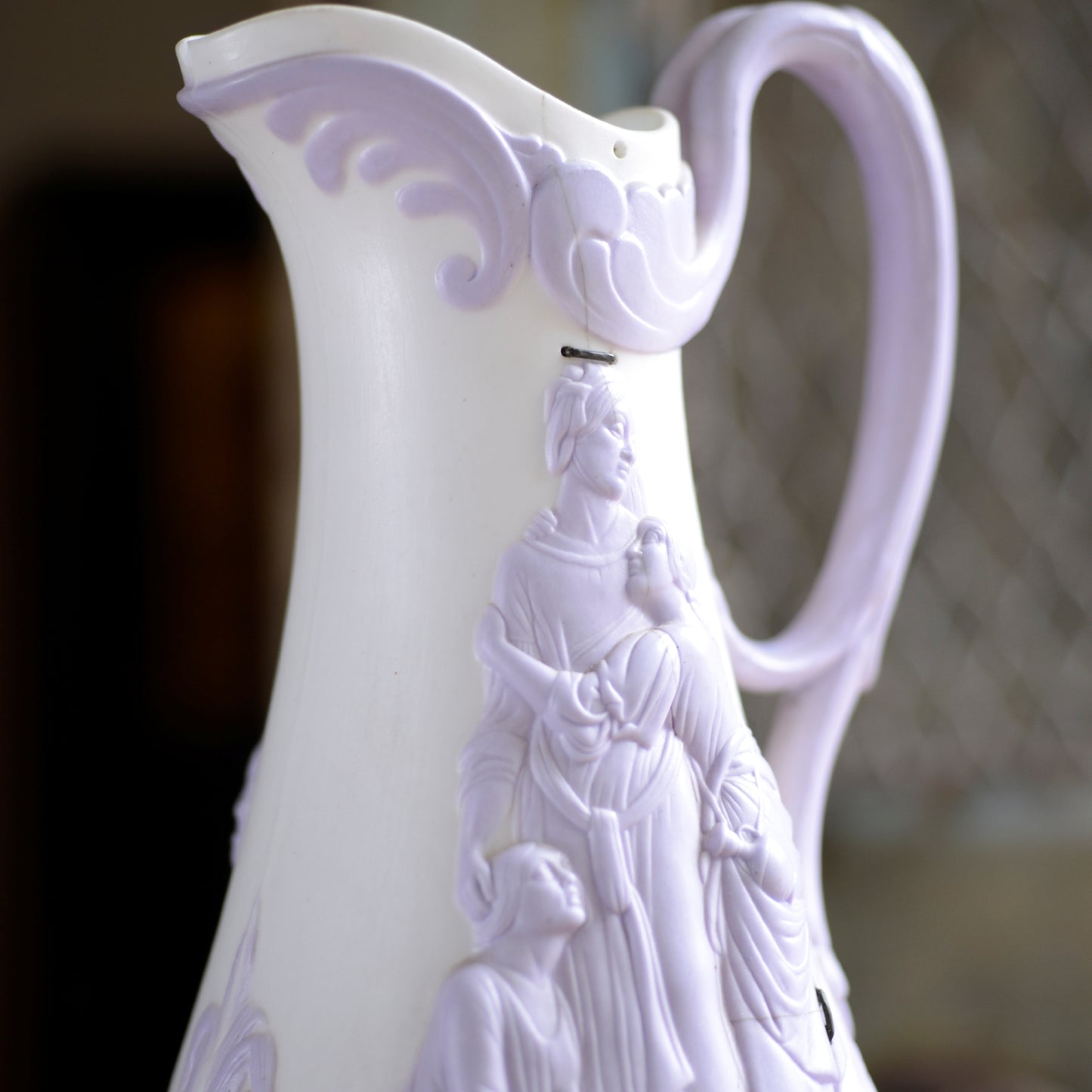 Parian ware Samuel Alcock 'Naomi and her Daughters in Law' Lavender and White Jug