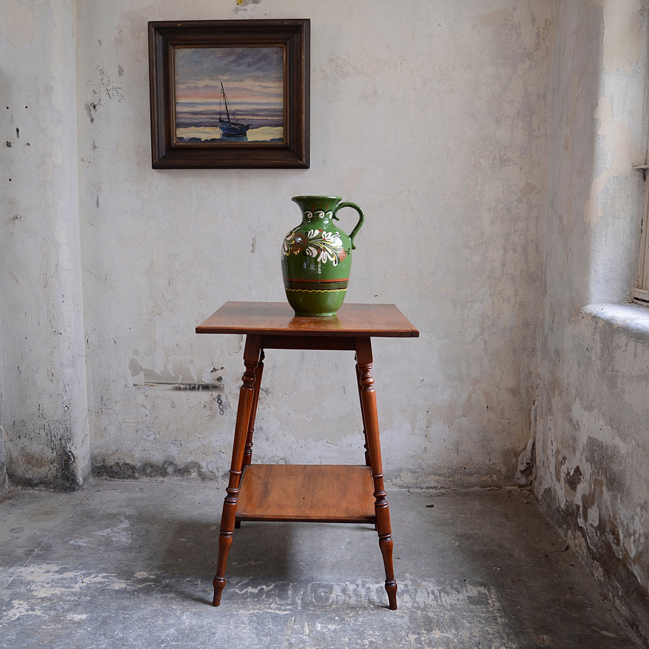 Hungarian Folk Art Green Slipware Jug