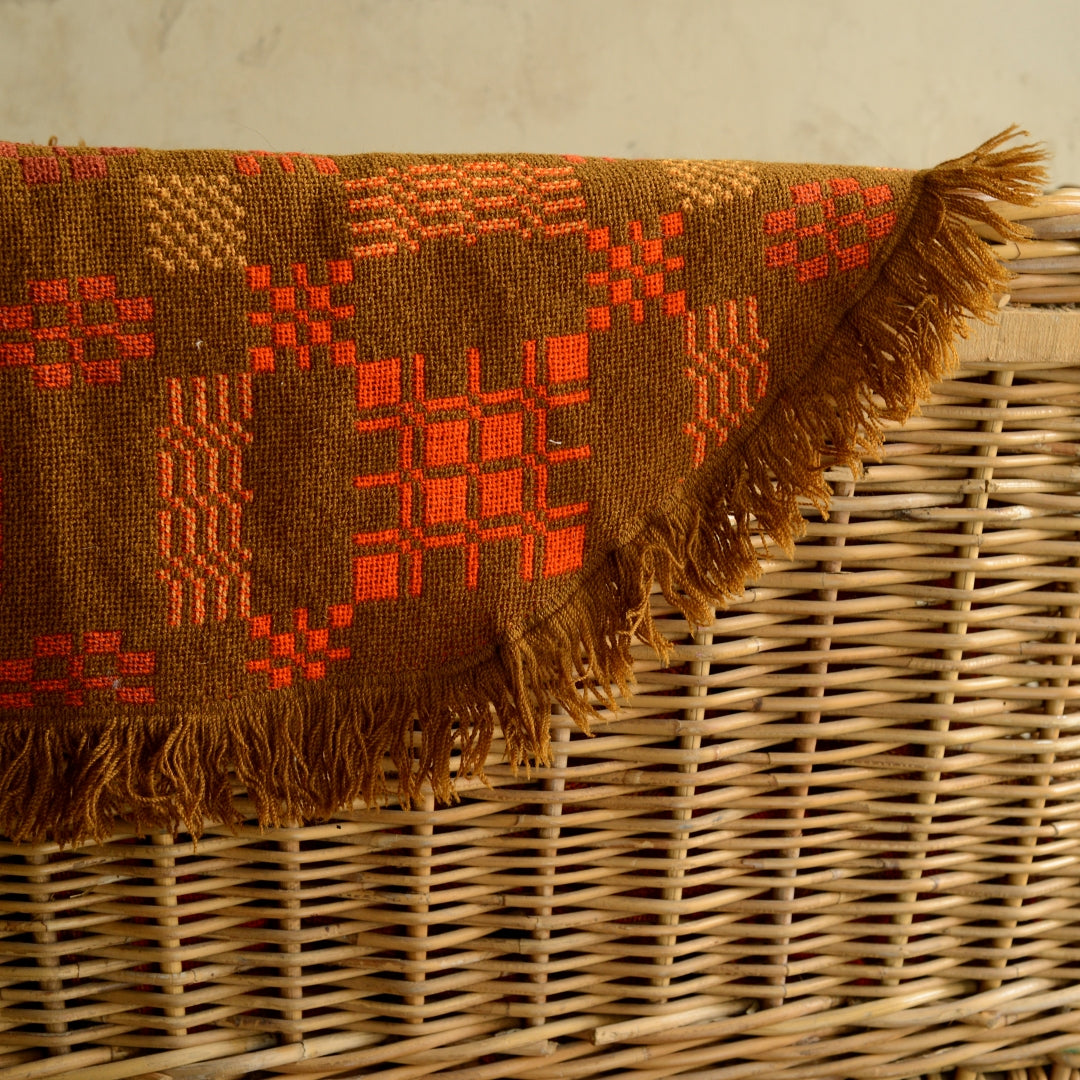 Burnt Orange Welsh Blanket Bedspread - Merion Mill 1960’s - 2.5m by 2.5m