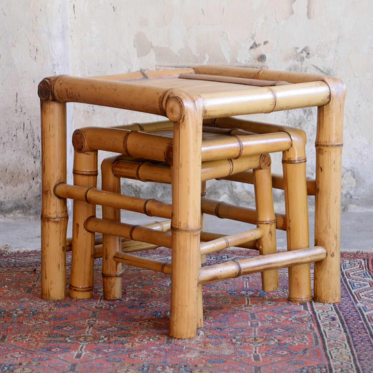 Mid Century Italian Bamboo Nest of Tables