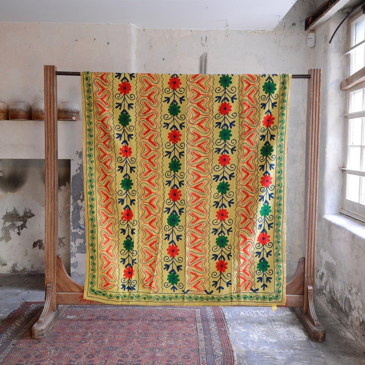 Vintage Finestitch Kantha Quilt with Suzani Embroidery - I