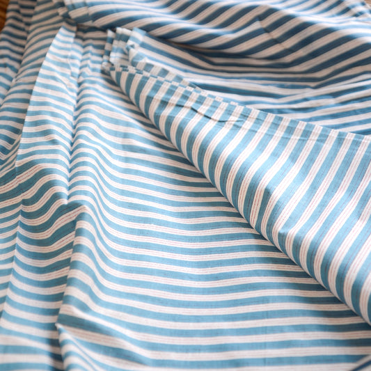 Block Print Cotton Fabric - Teal Stripes