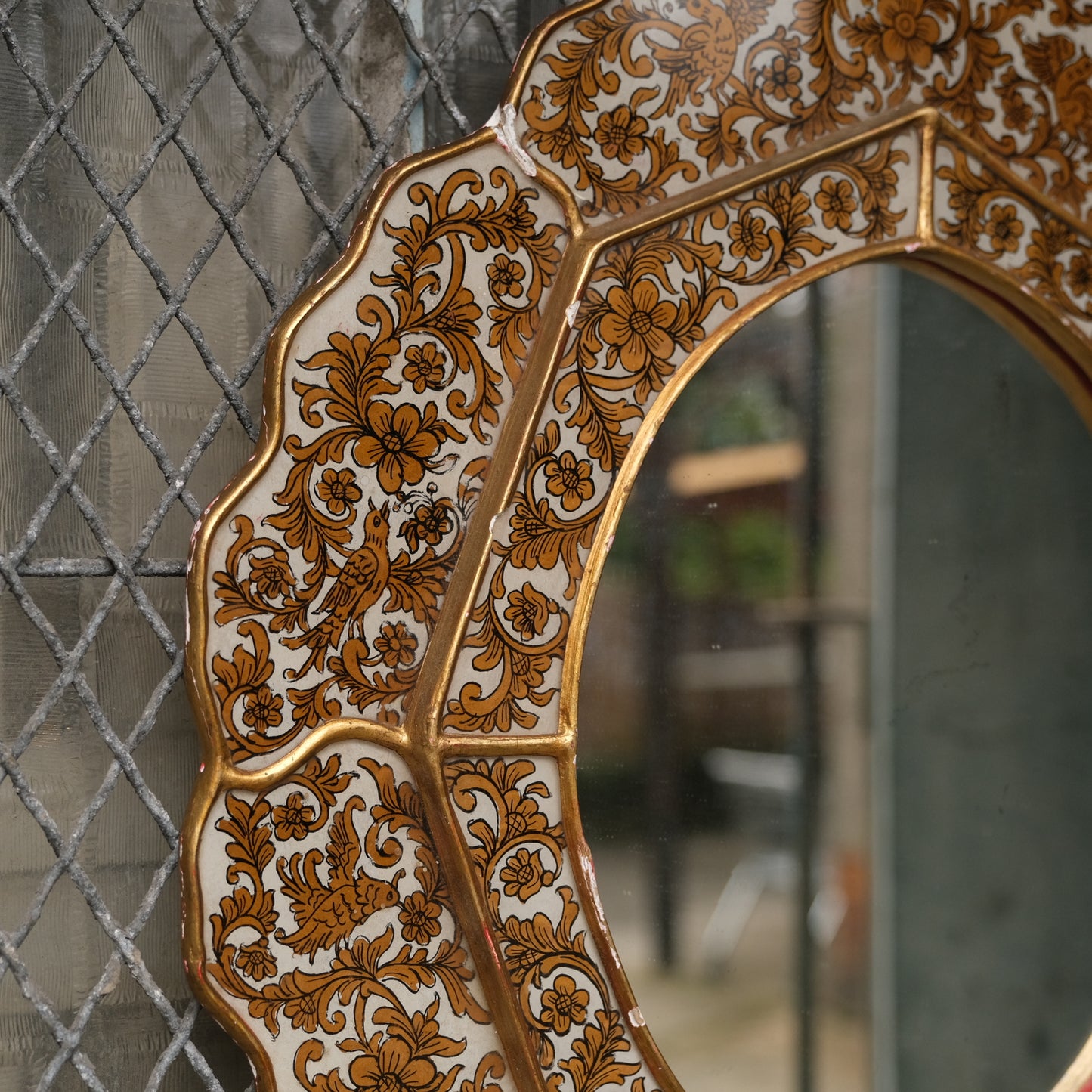 Oval Mirror with Painted Glass Frame
