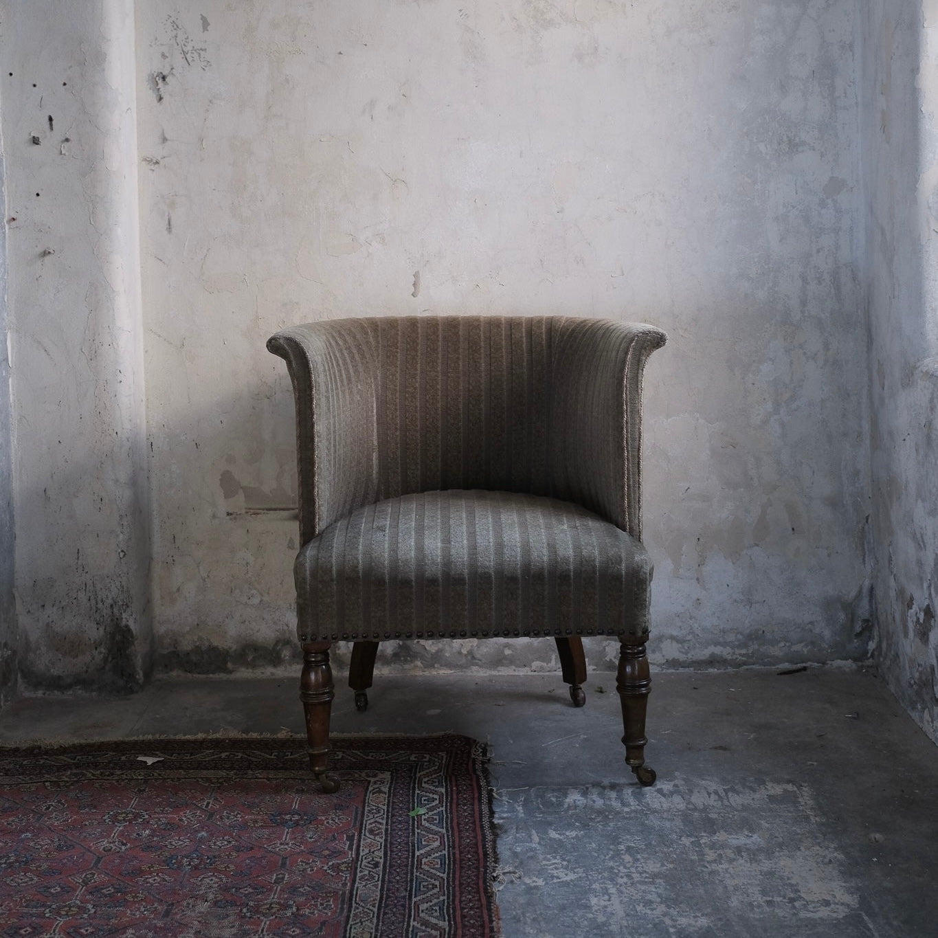 19thC Upholstered Tub Chair - Flared top edge