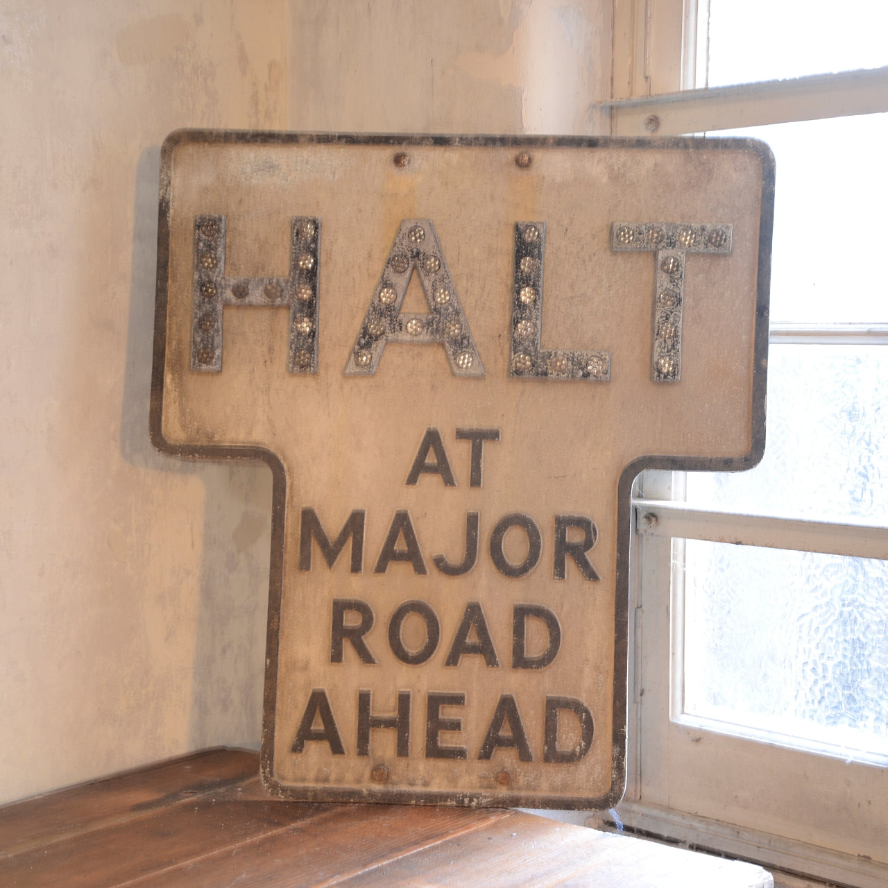 Original HALT AT MAJOR ROAD AHEAD sign - A