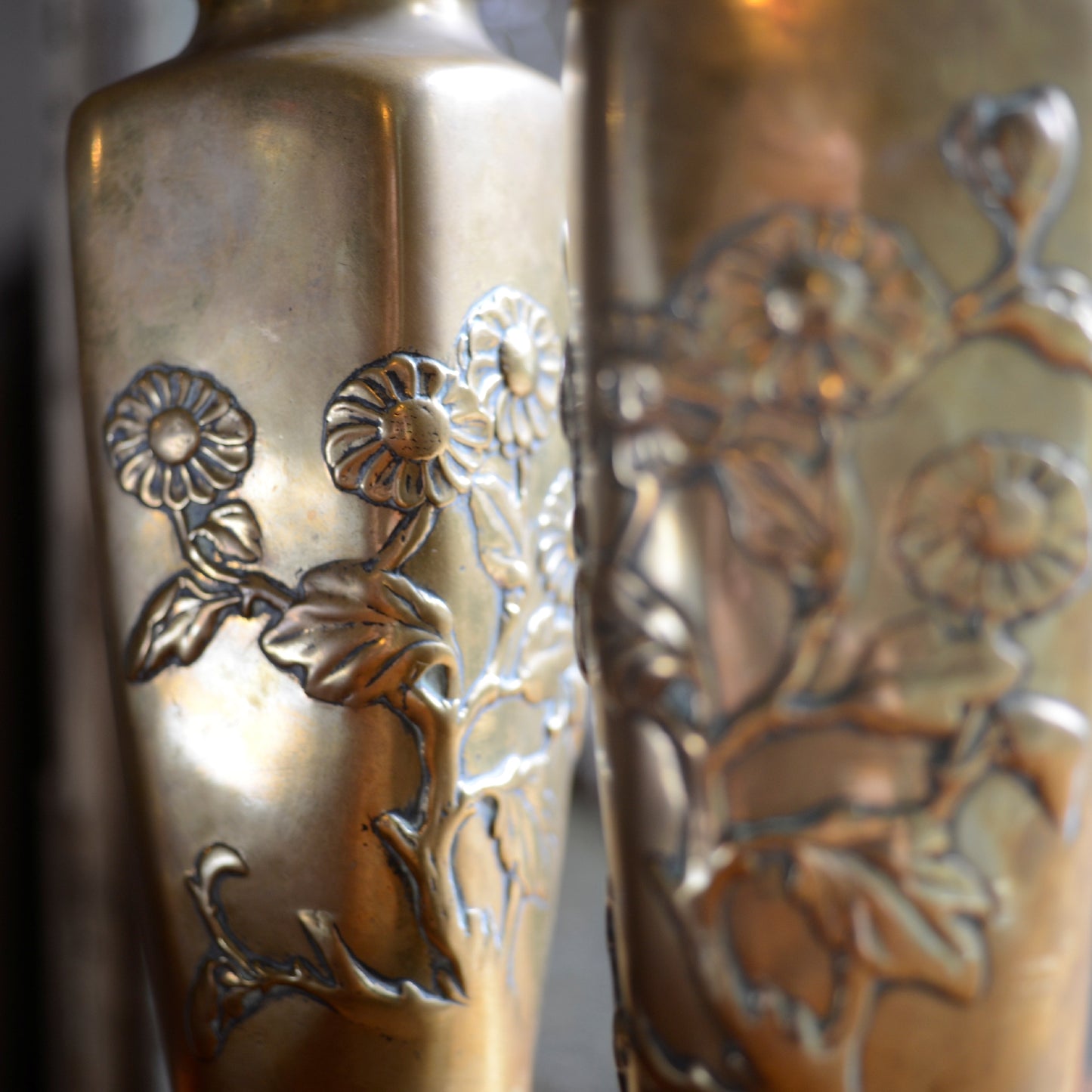 Pair Late 19thC Japanese Brass Vases