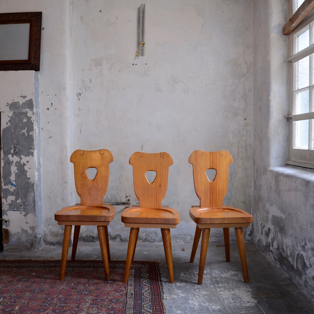 Brutalist Pine 1970’s Bistro Table and Six Chairs by Zydel REDYK B