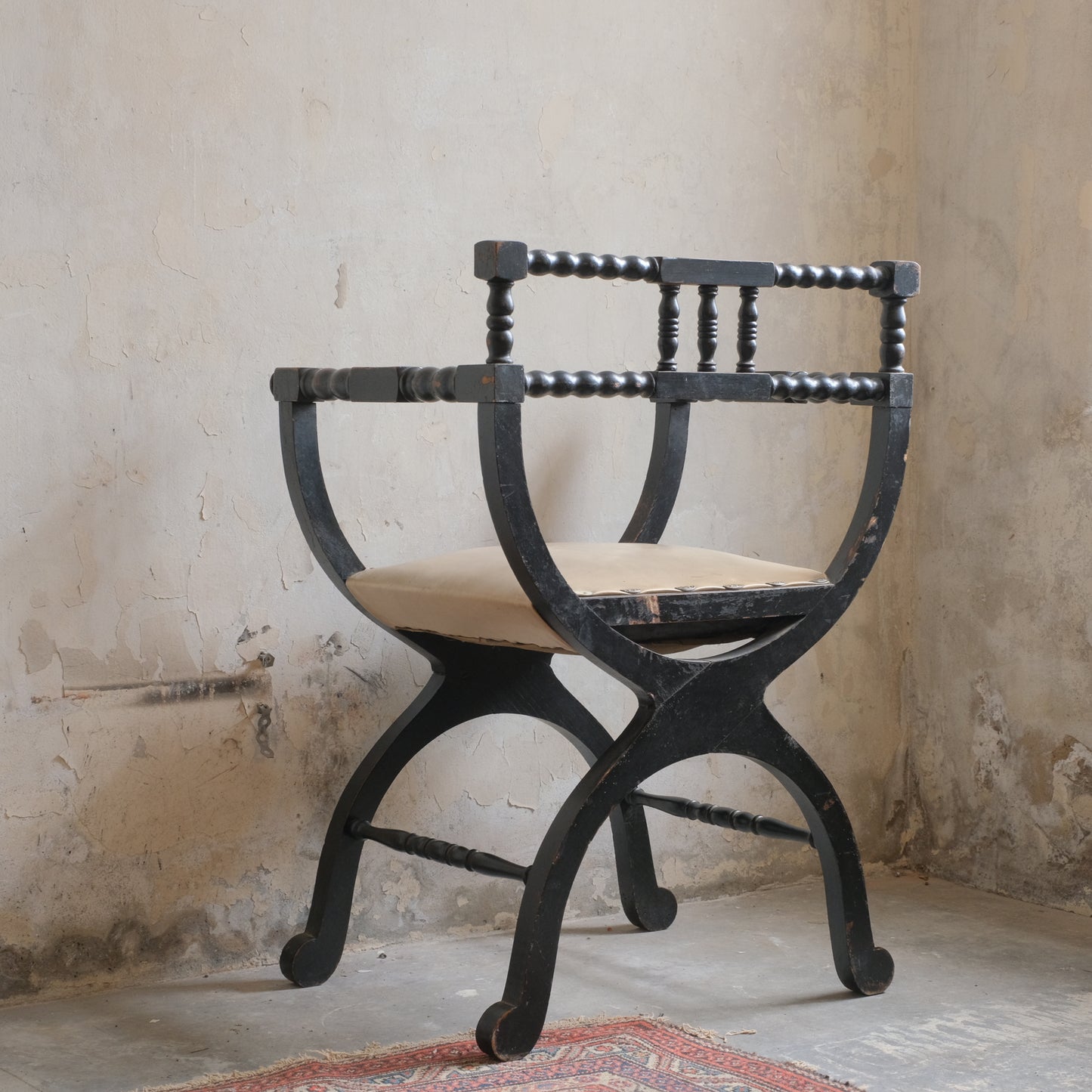 Ebonised x-Frame Bobbin Chair