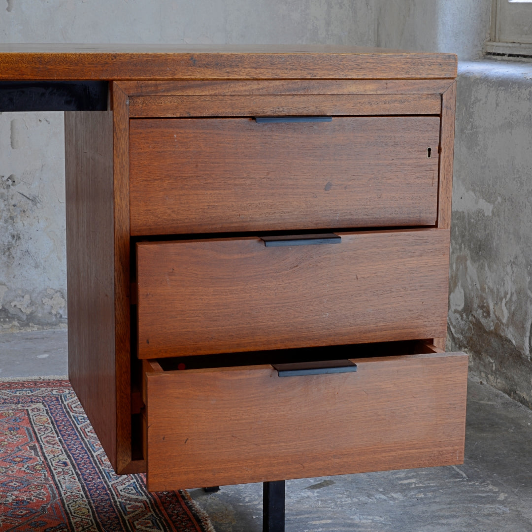 Mid-Century Wood & Steel Floating Desk