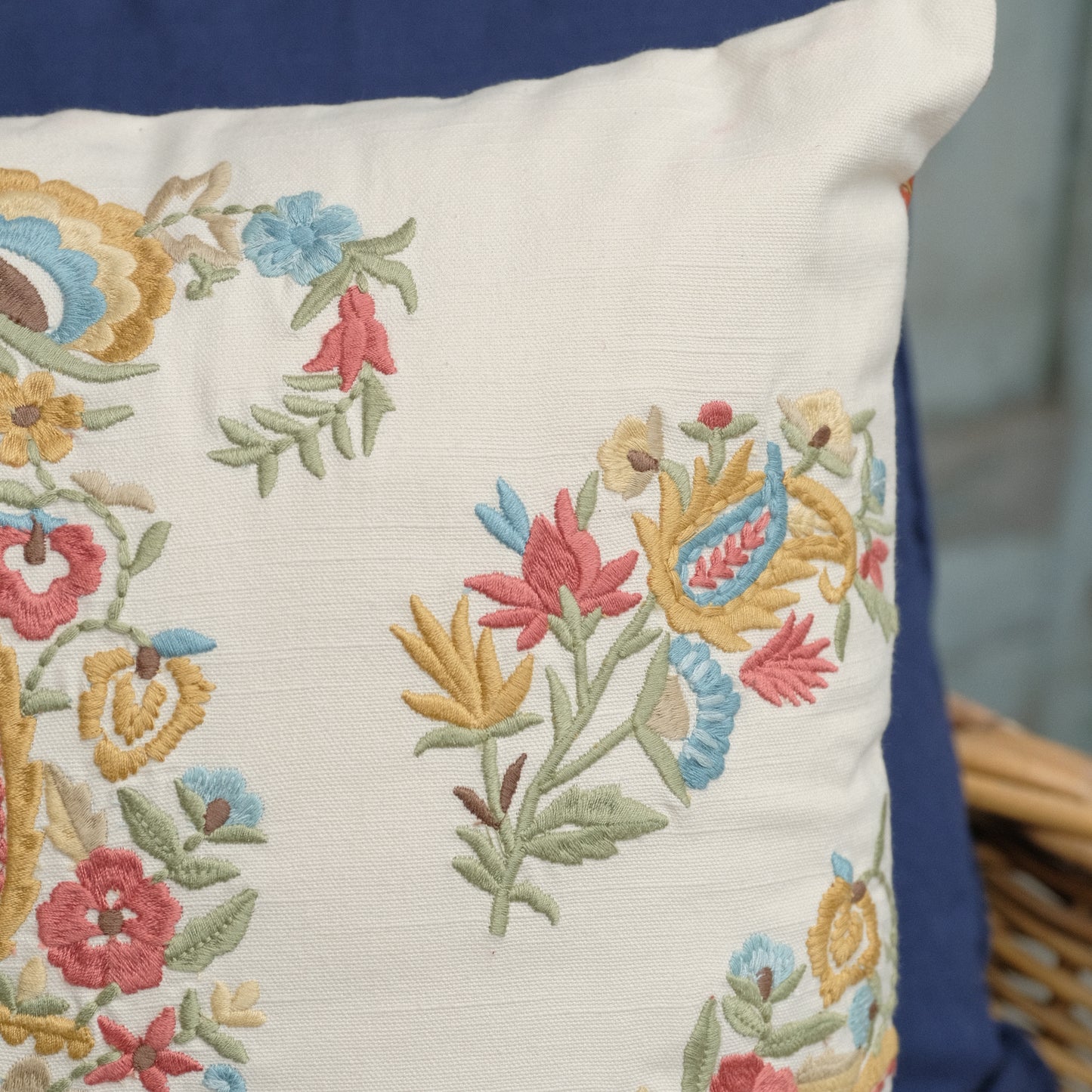 Embroidered Cushion - Floral Cream
