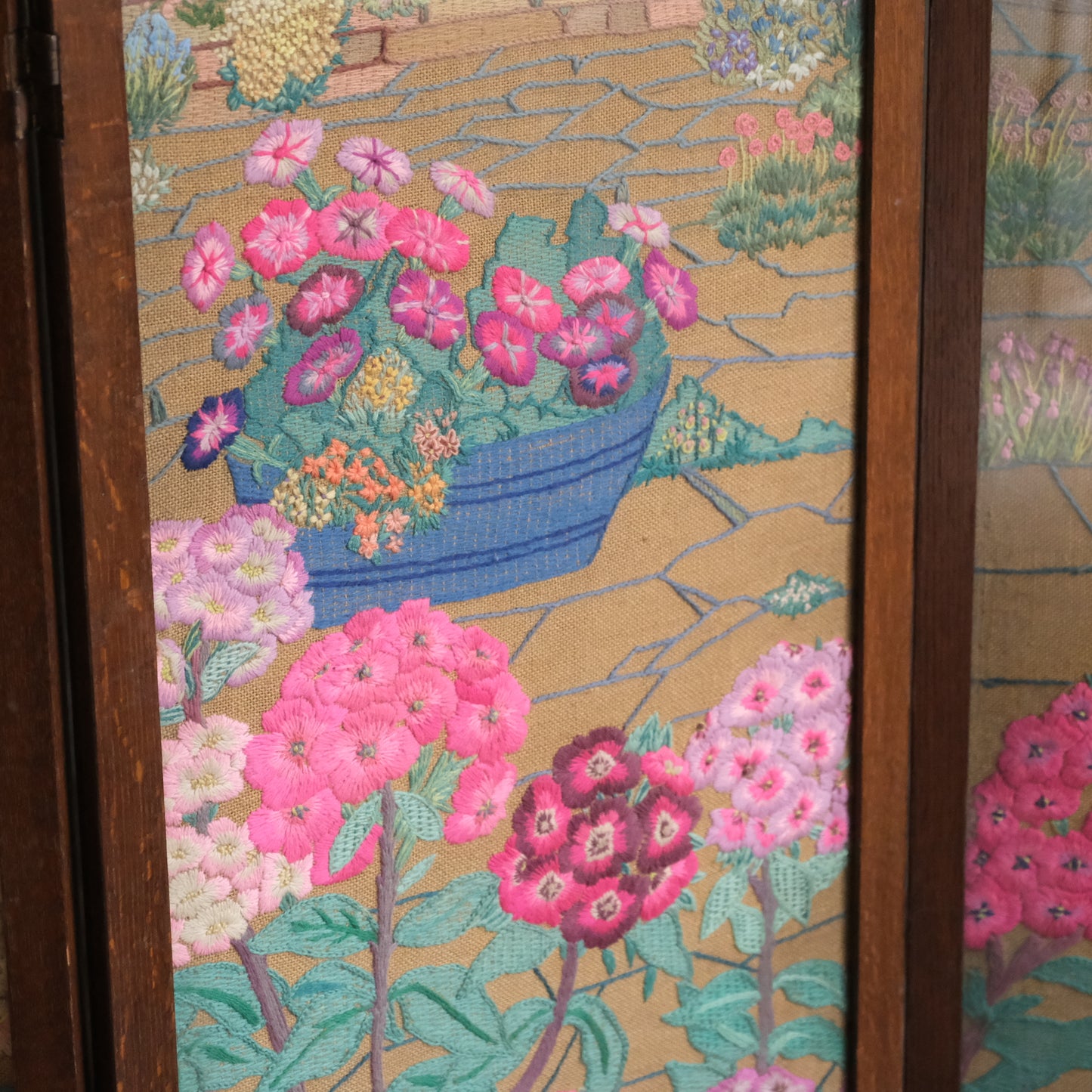 1940’s profusely Embroidered 3 Part Folding Screen