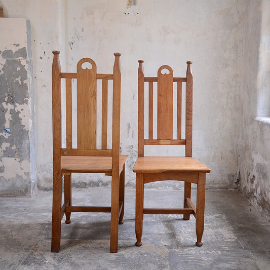 Pair Ecclesiastical Arts and Crafts Side Chairs - Heart motifs