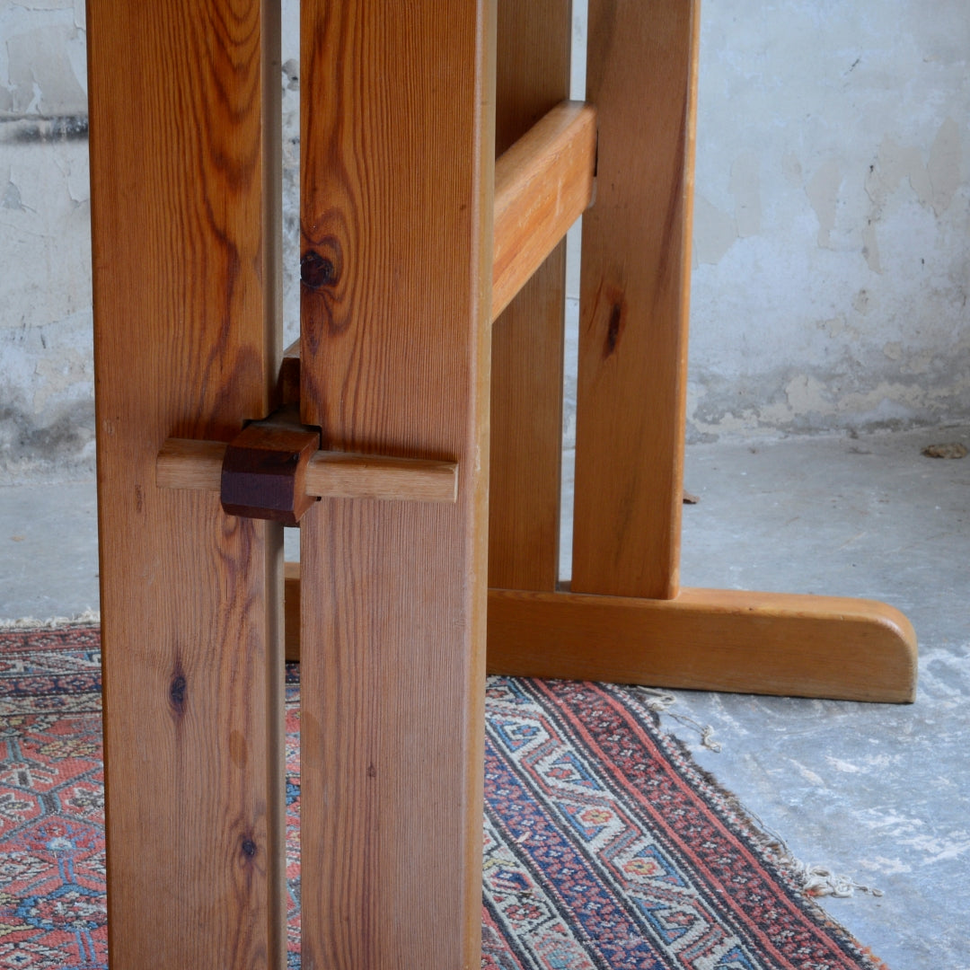 Brutalist Pine 1970’s Bistro Table and Six Chairs by Zydel REDYK B