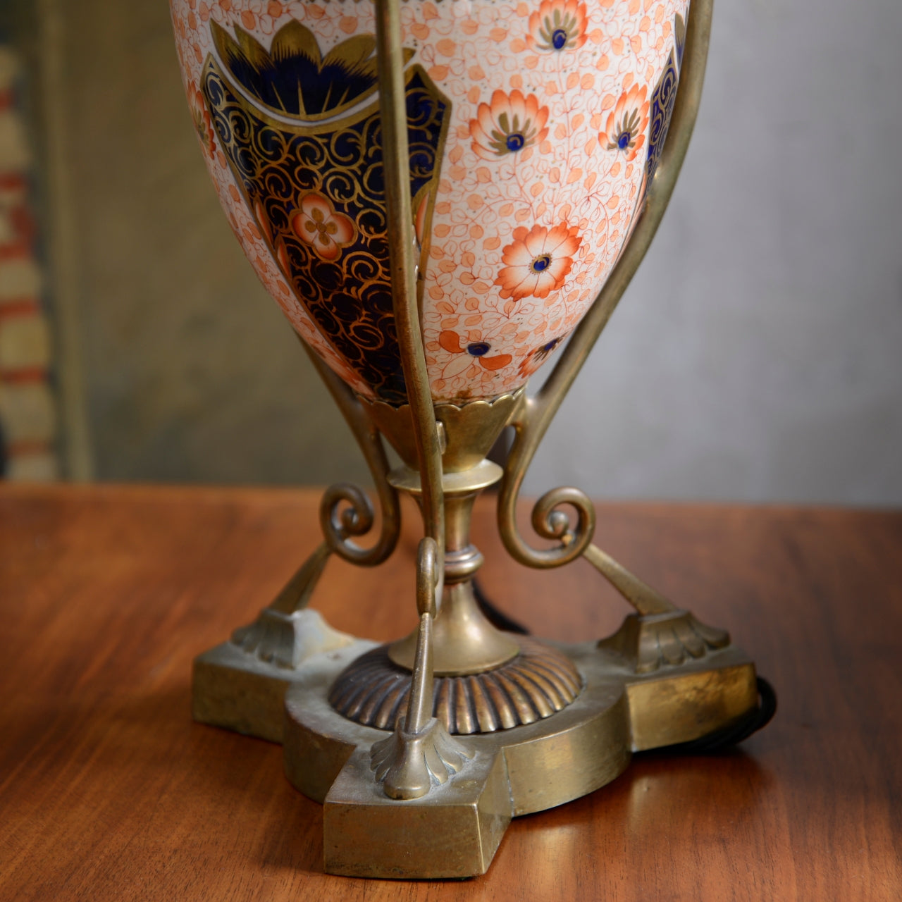 19th Century Staffordshire Pottery Lamp with Brass Frame