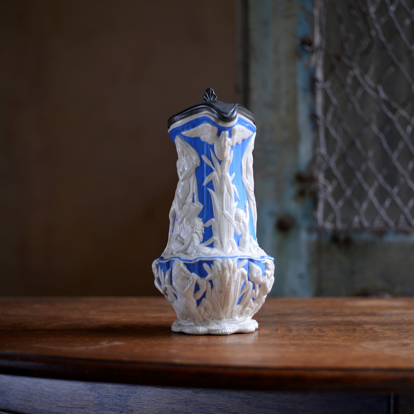 Parian ware Charles Meigh Blue & White Pitcher