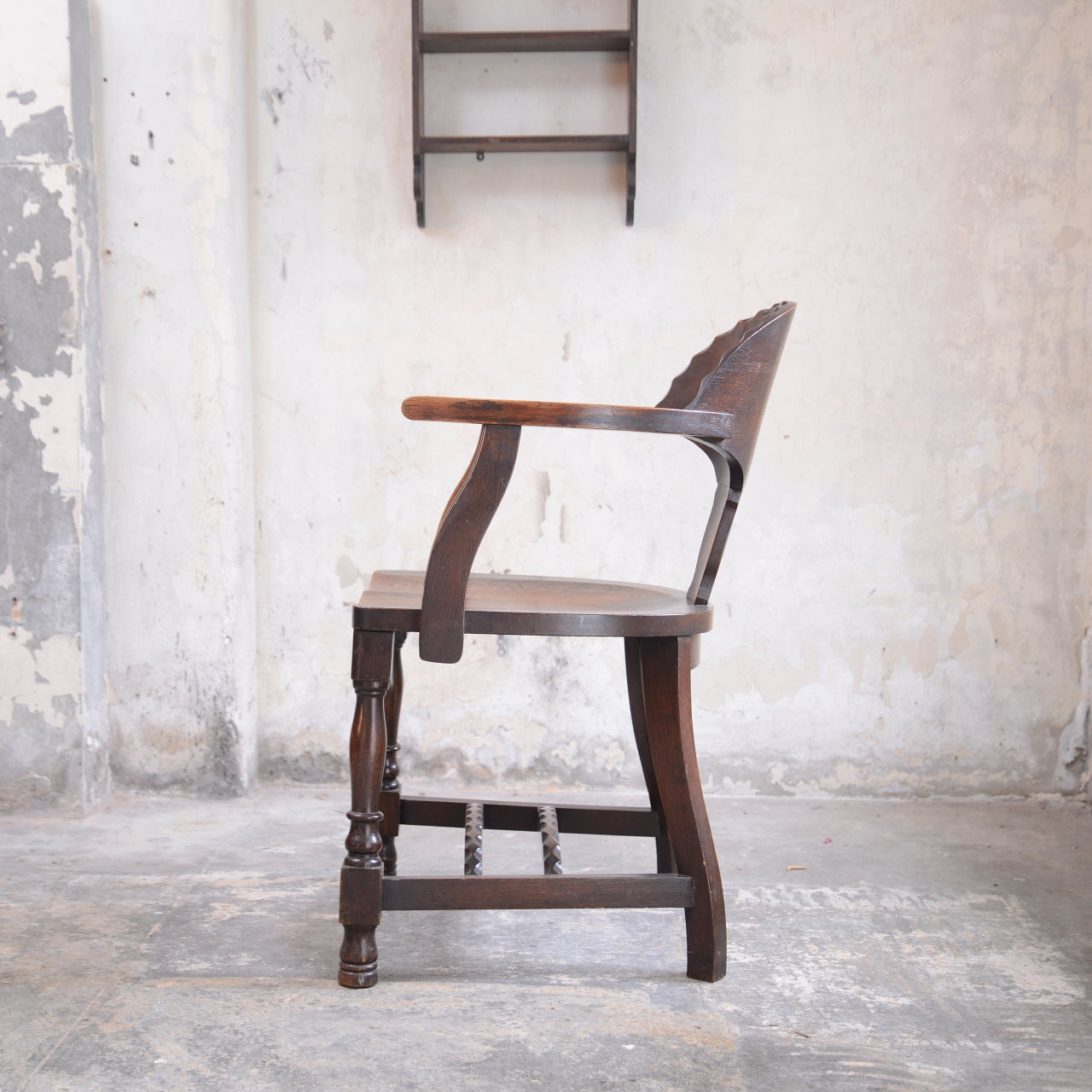 Oak Art Deco Armchair with Pie Crust Edging