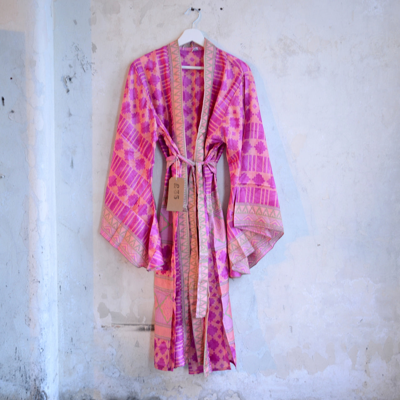 Vintage Silk Batwing Kimono - A