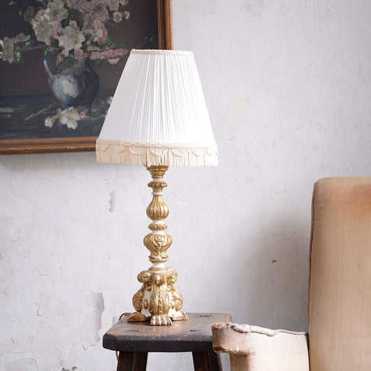 1950’s Italian painted White & Gilt-Wood Table Lamp - Paw Feet