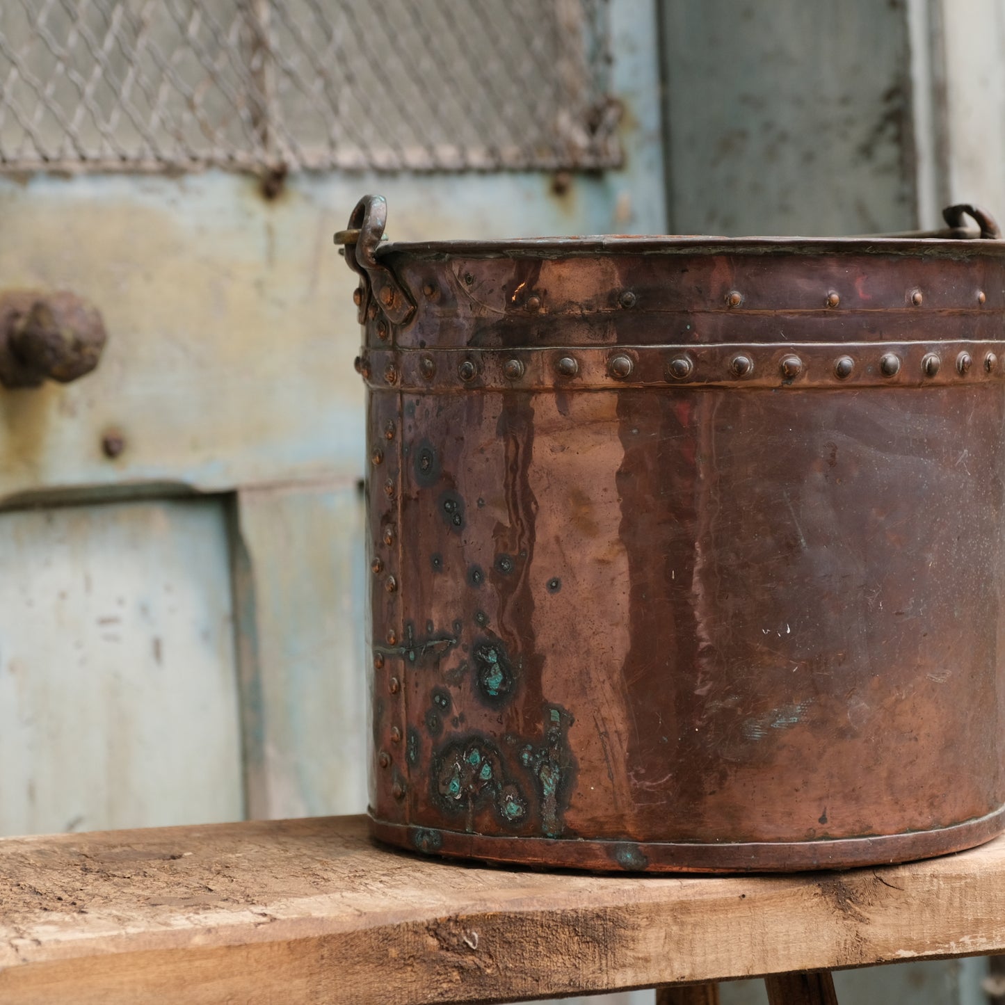 Pair Rivetted Copper Buckets with Liners