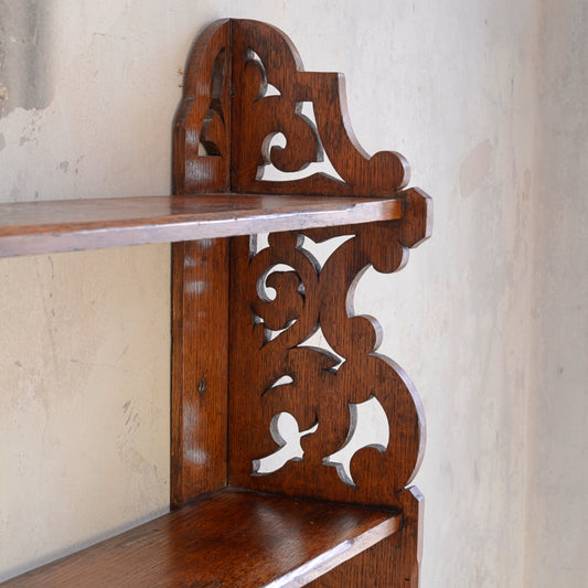 Oak Wall Shelves with pierced end supports c1900
