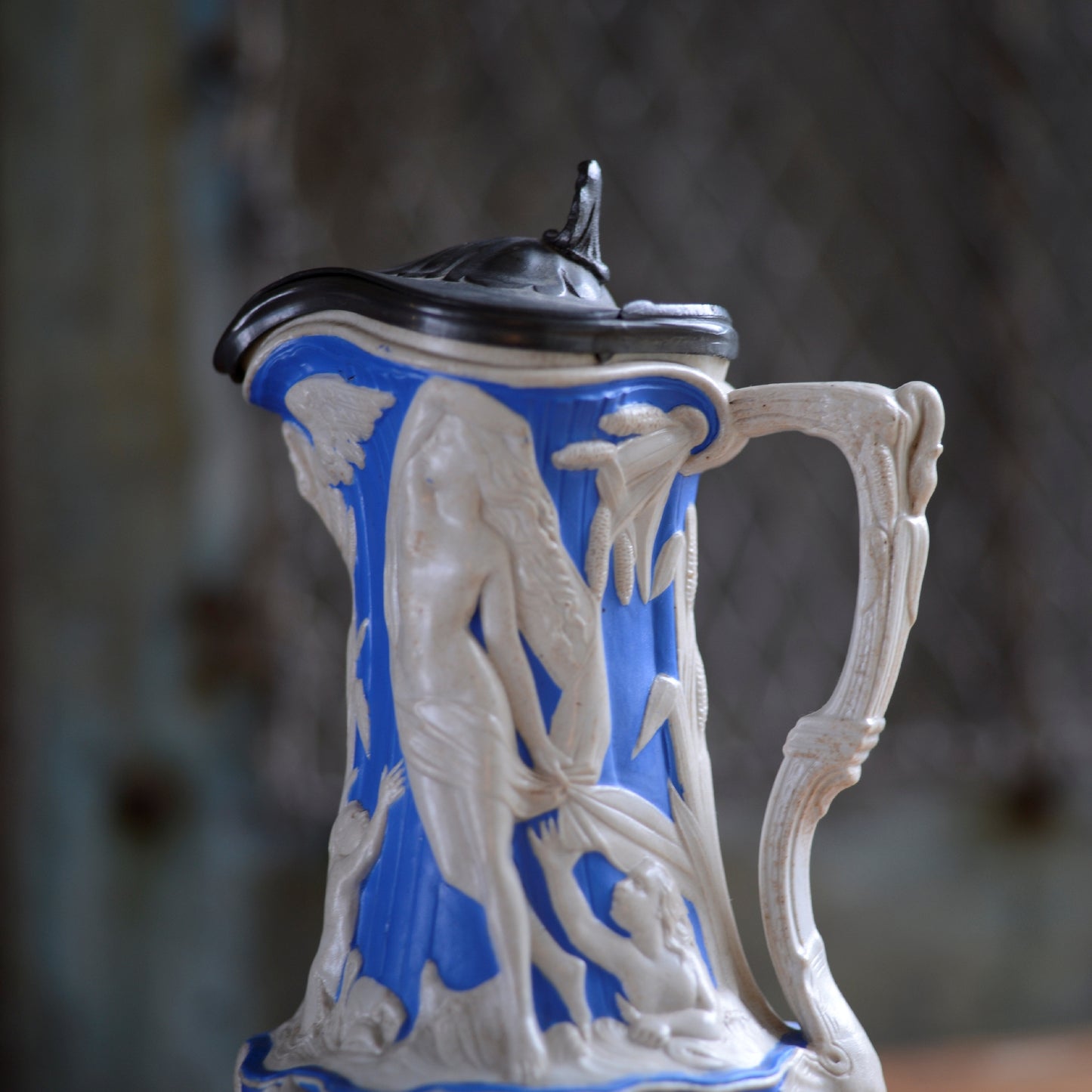 Parian ware Charles Meigh Blue & White Pitcher