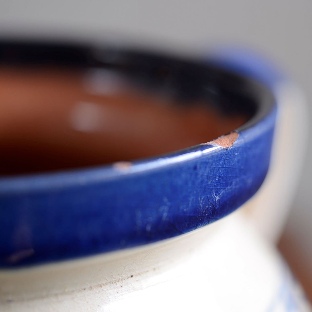 Hungarian Folk Art Blue on Cream Slipware Pot