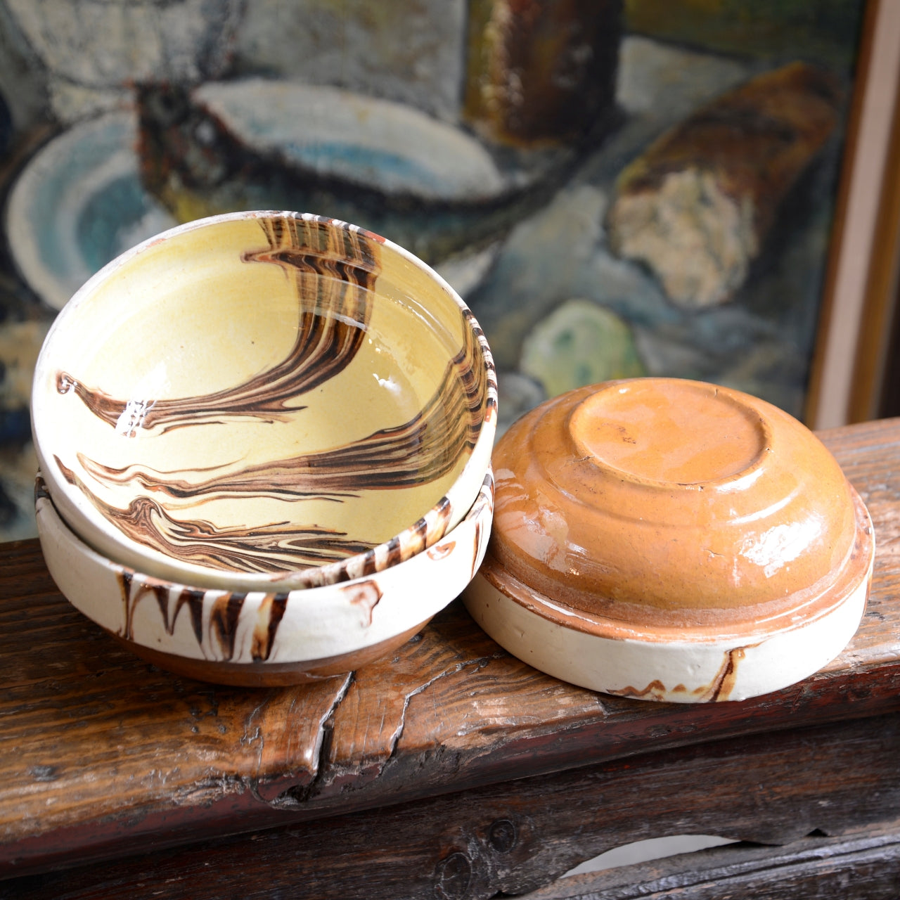 Three Hungarian Folk Art Slipware Bowls