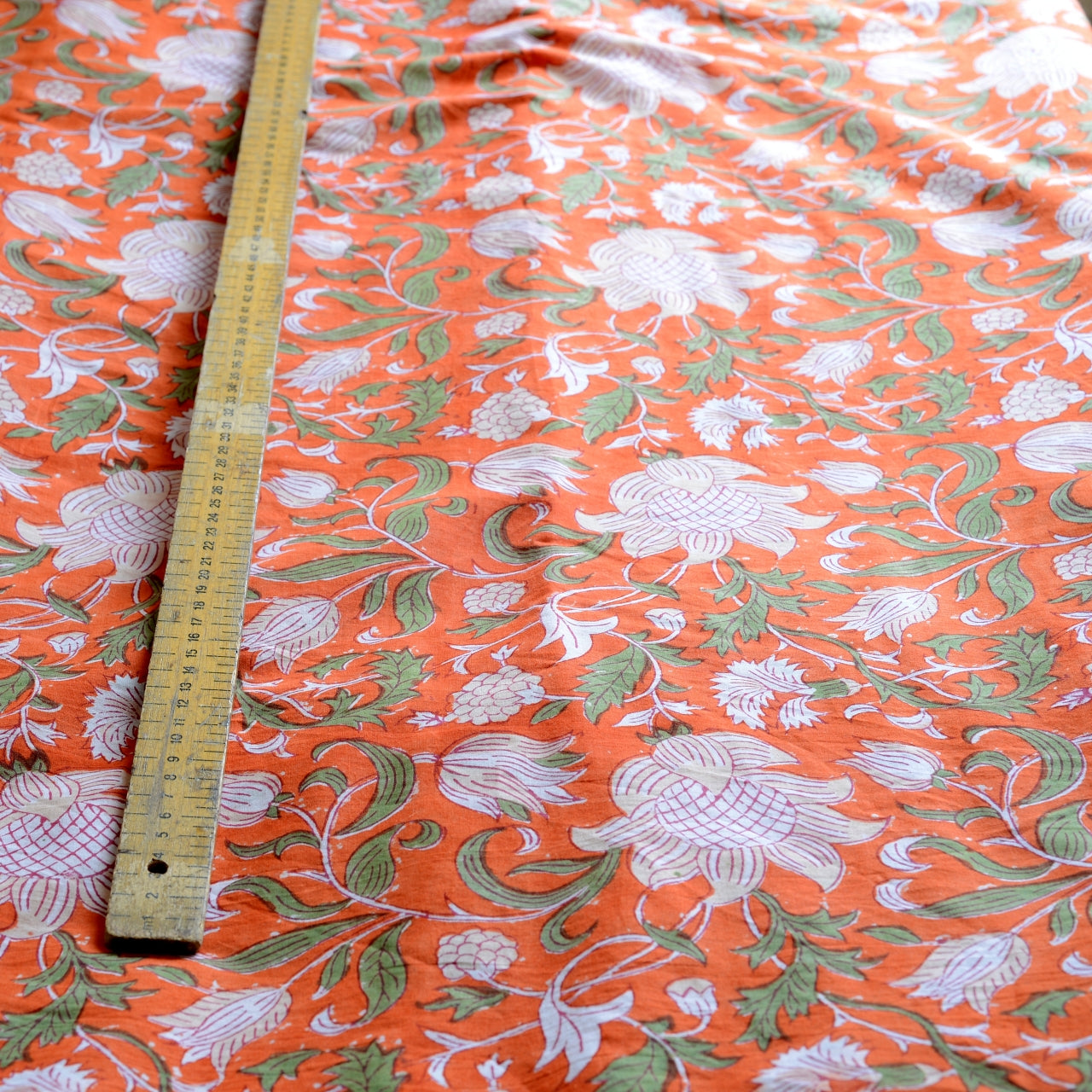 Block Print Cotton Fabric - Orange Arts & Crafts