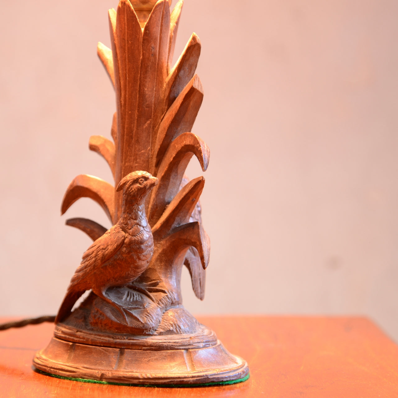 Hand Carved Treen Birds Table Lamp