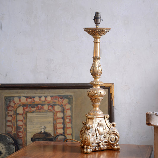 Italian Gilt Alter Candlestick Table Lamp- 1950’s