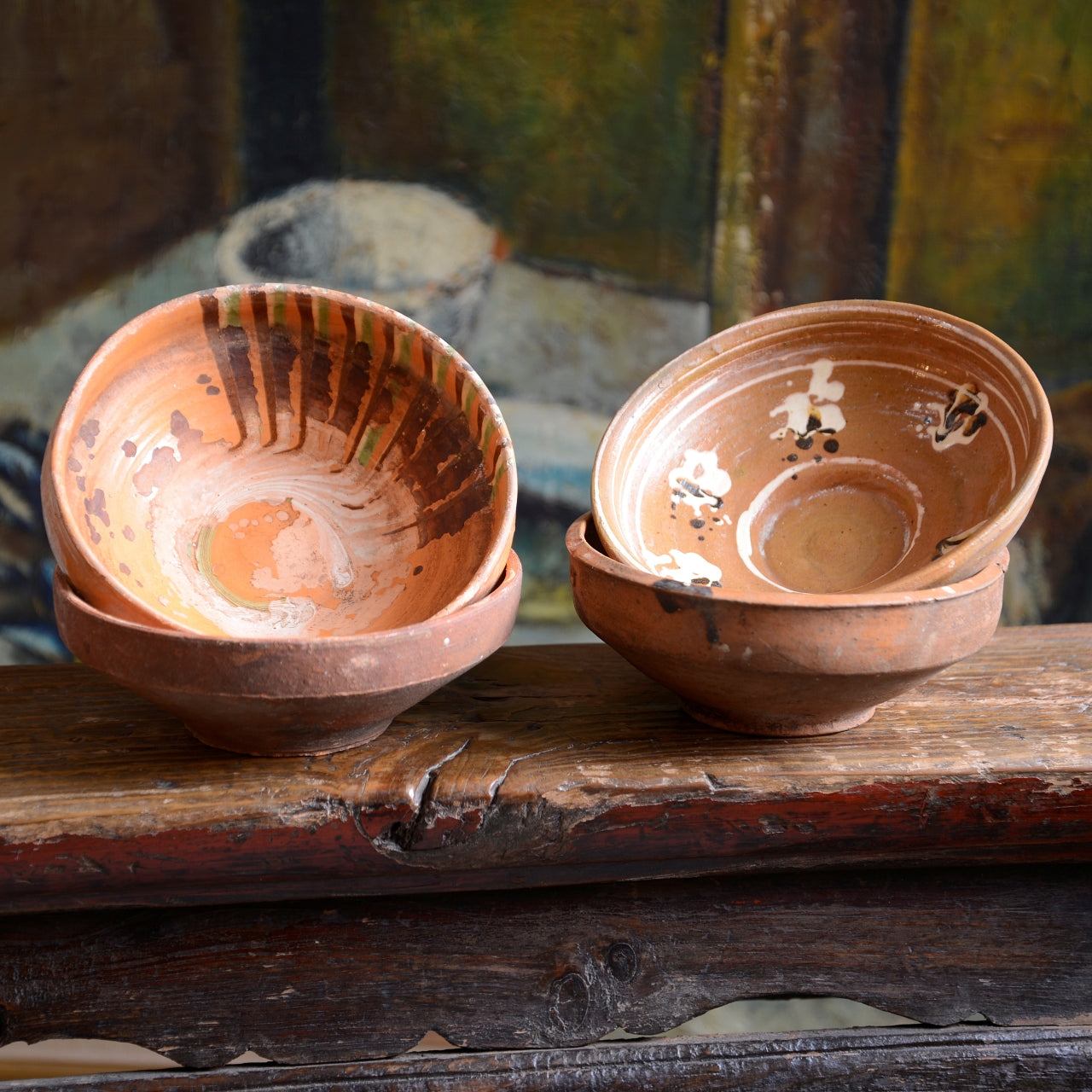 Four Hungarian Folk Art Slipware Bowls