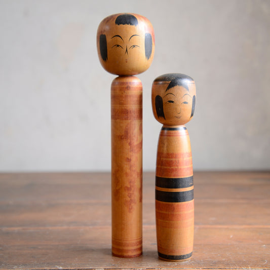 Set of 2 Traditional Japanese Folk Art Kokeshi Dolls