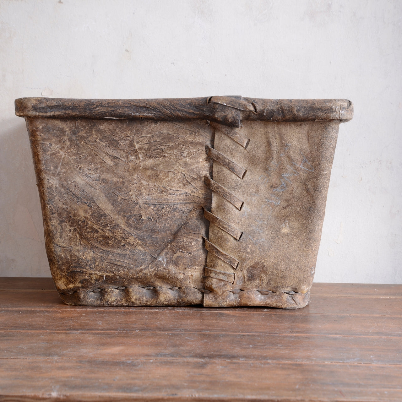 19th Century Buffalo Rawhide Mill Bucket - No 74/EE