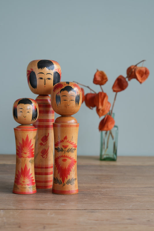 Set of 3 Traditional Japanese Folk Art Kokeshi Dolls 094