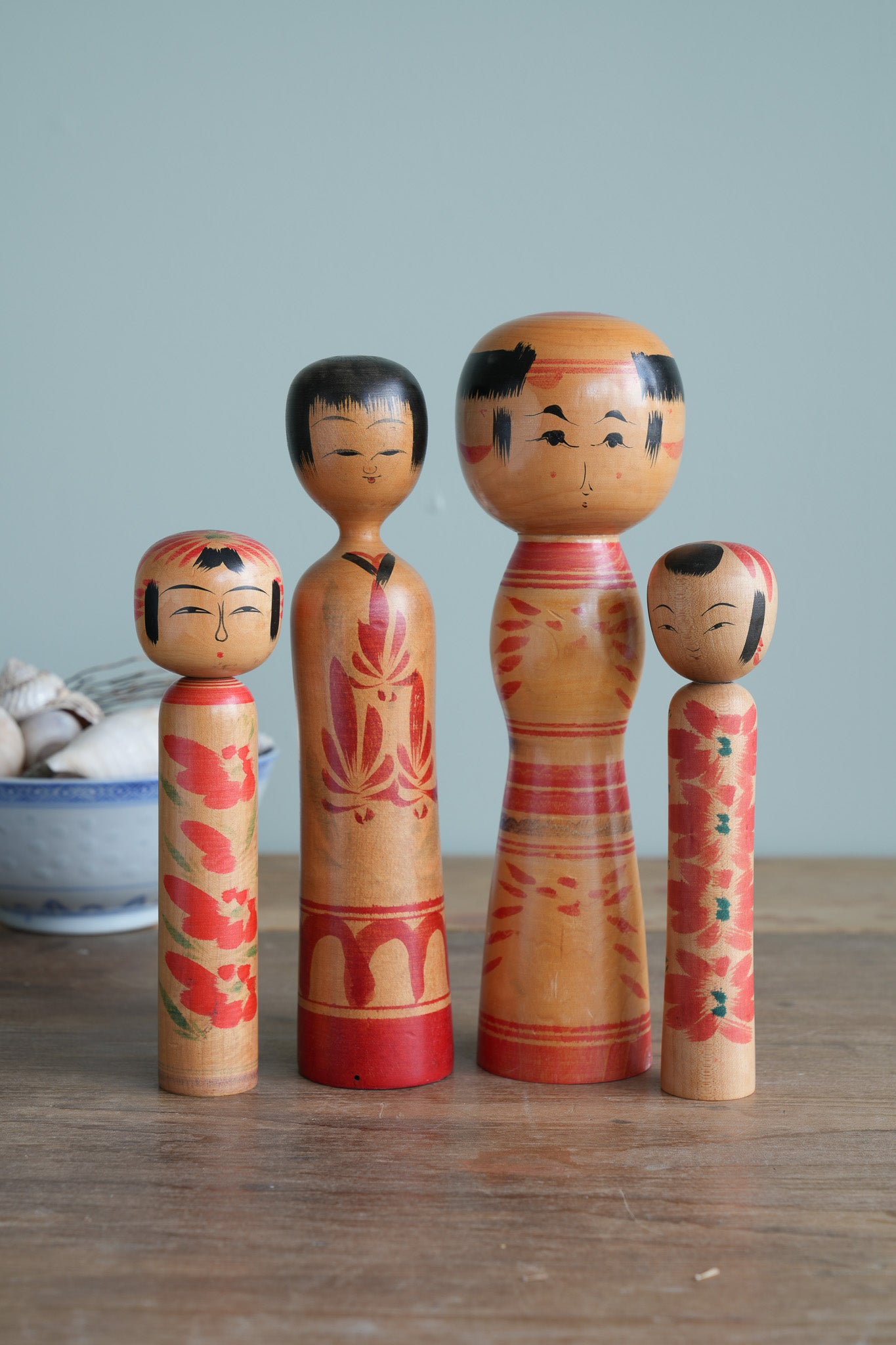 Set of 4 Traditional Japanese Folk Art Kokeshi Dolls 097