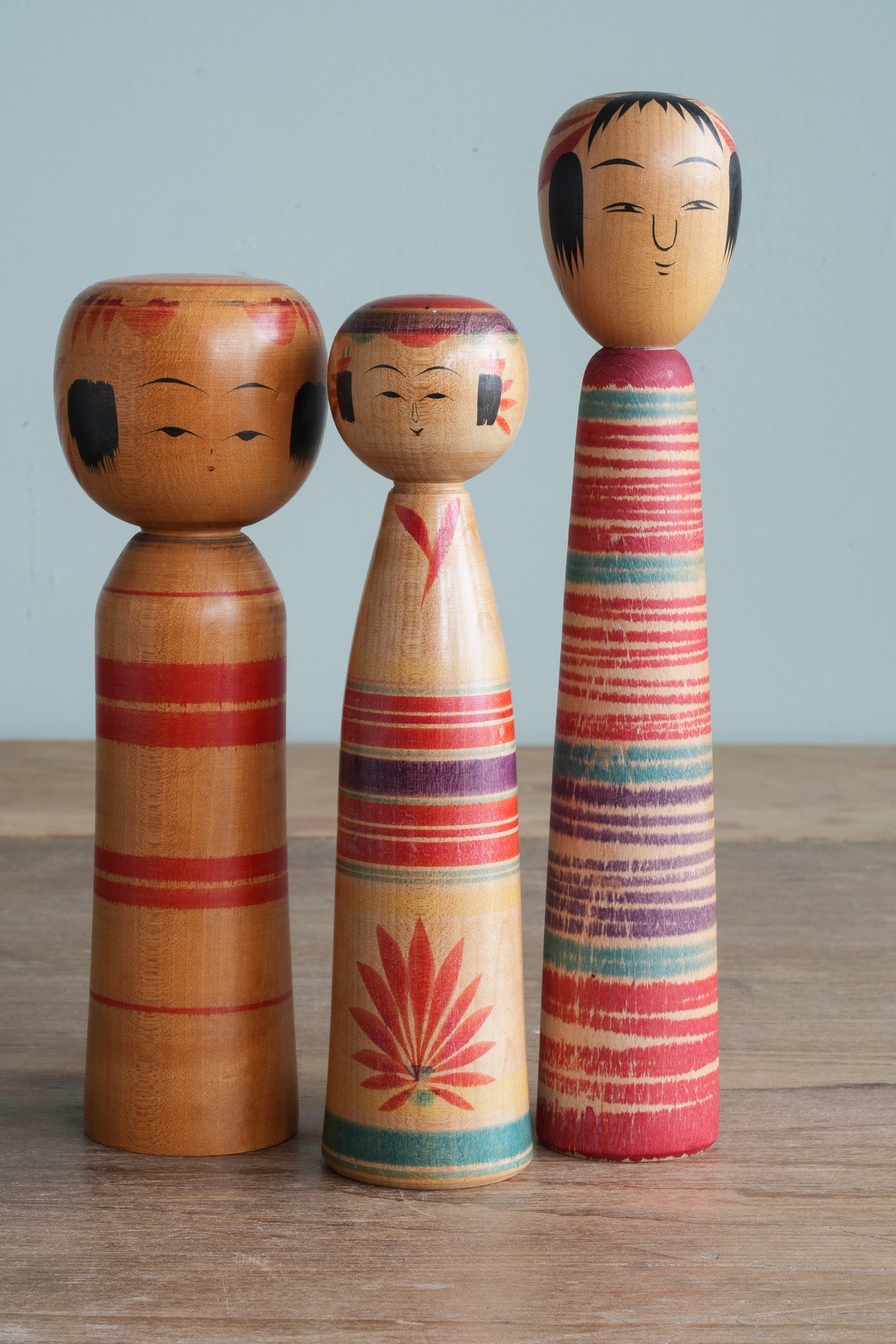 Set of 3 Traditional Japanese Folk Art Kokeshi Dolls 100