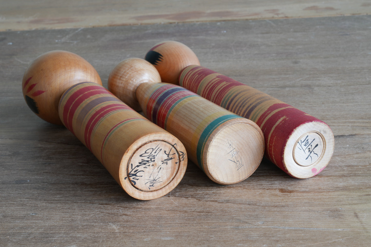 Set of 3 Traditional Japanese Folk Art Kokeshi Dolls 100