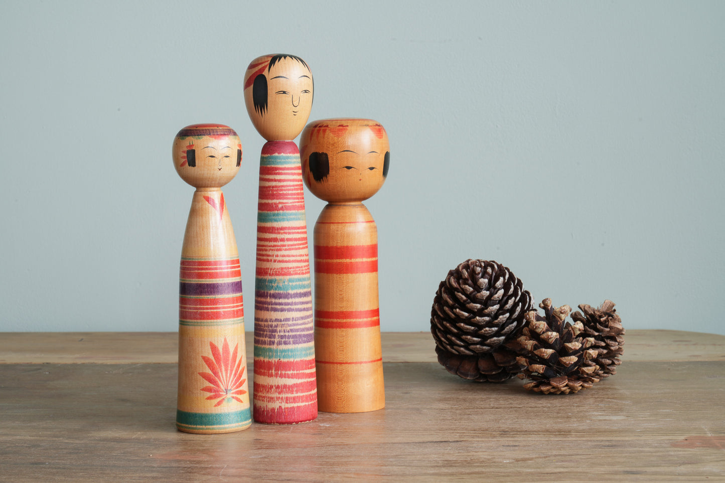 Set of 3 Traditional Japanese Folk Art Kokeshi Dolls 100