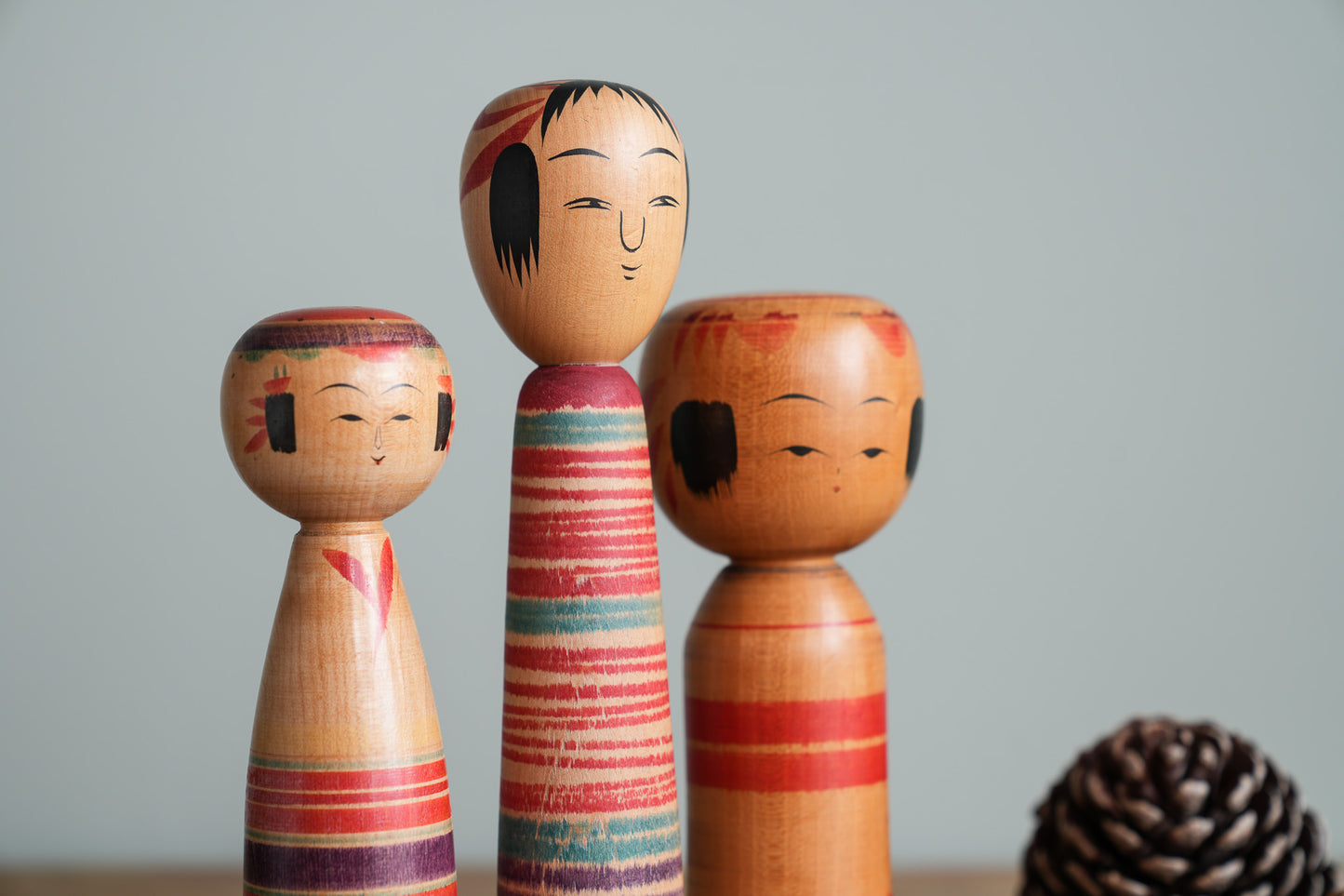 Set of 3 Traditional Japanese Folk Art Kokeshi Dolls 100